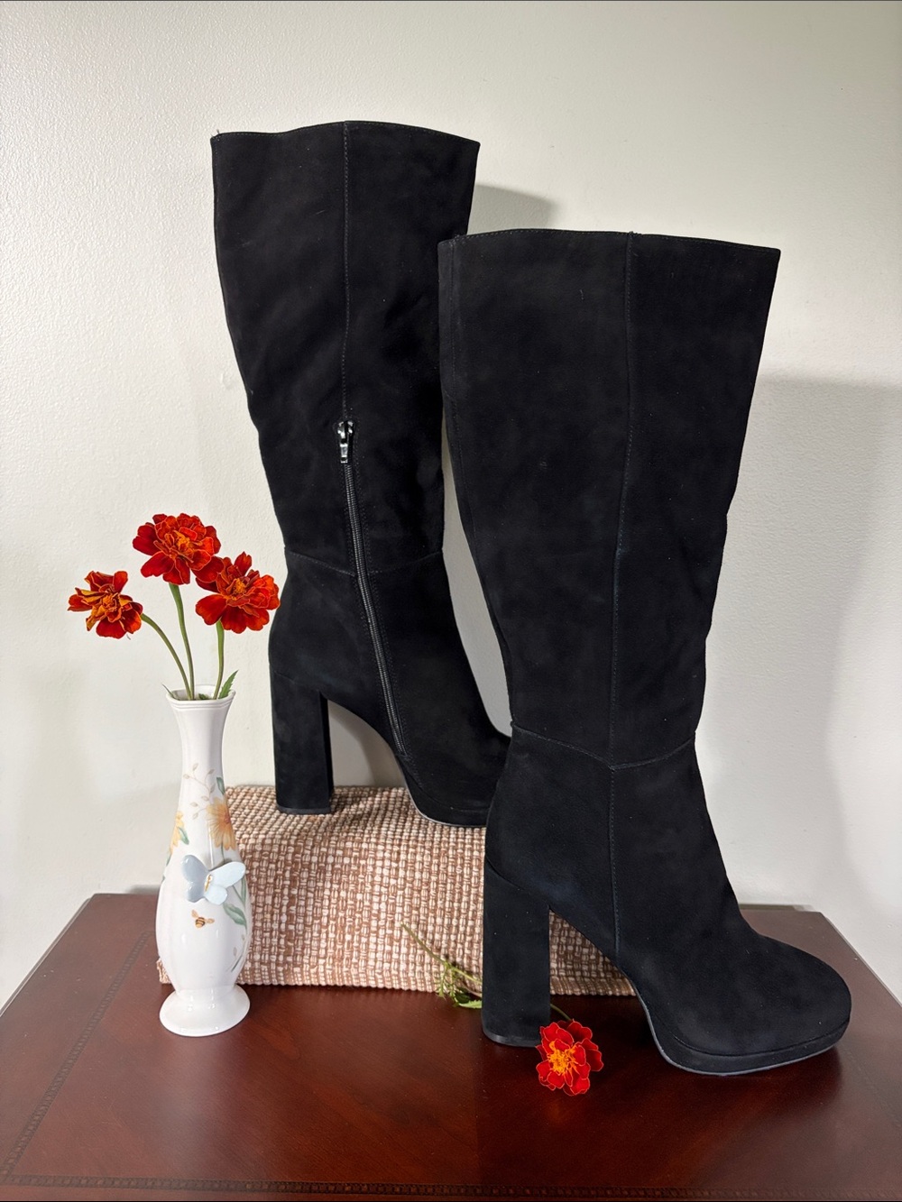 Steve Madden Marcello Black Suede Leather Platform Boots 10M